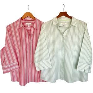Chico's Metallic Stripe No Iron Button Up Blouse SZ 16 LOT OF 2 Casual Spring